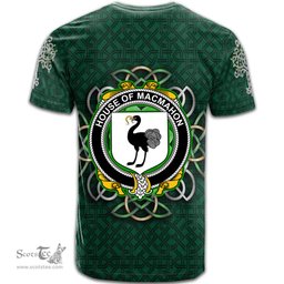ScotsTee Shop Irish House of MACMAHON Oriel Coat of Arms Irish Crest T Shirt Irish Shamrock with Celtic Knot T Shirt