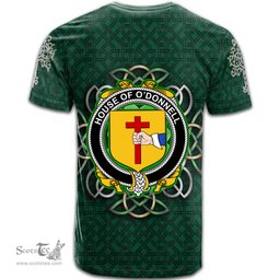 ScotsTee Shop Irish House of O DONNELL Coat of Arms Irish Crest T Shirt Irish Shamrock with Celtic Knot T Shirt