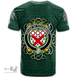 ScotsTee Shop Irish House of FITZGIBBON Coat of Arms Irish Crest T Shirt Irish Shamrock with Celtic Knot T Shirt