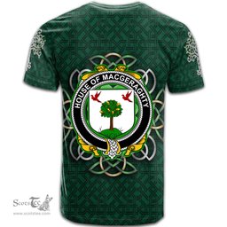 ScotsTee Shop Irish House of MACGERAGHTY Coat of Arms Irish Crest T Shirt Irish Shamrock with Celtic Knot T Shirt