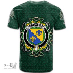 ScotsTee Shop Irish House of O SHEA Coat of Arms Irish Crest T Shirt Irish Shamrock with Celtic Knot T Shirt