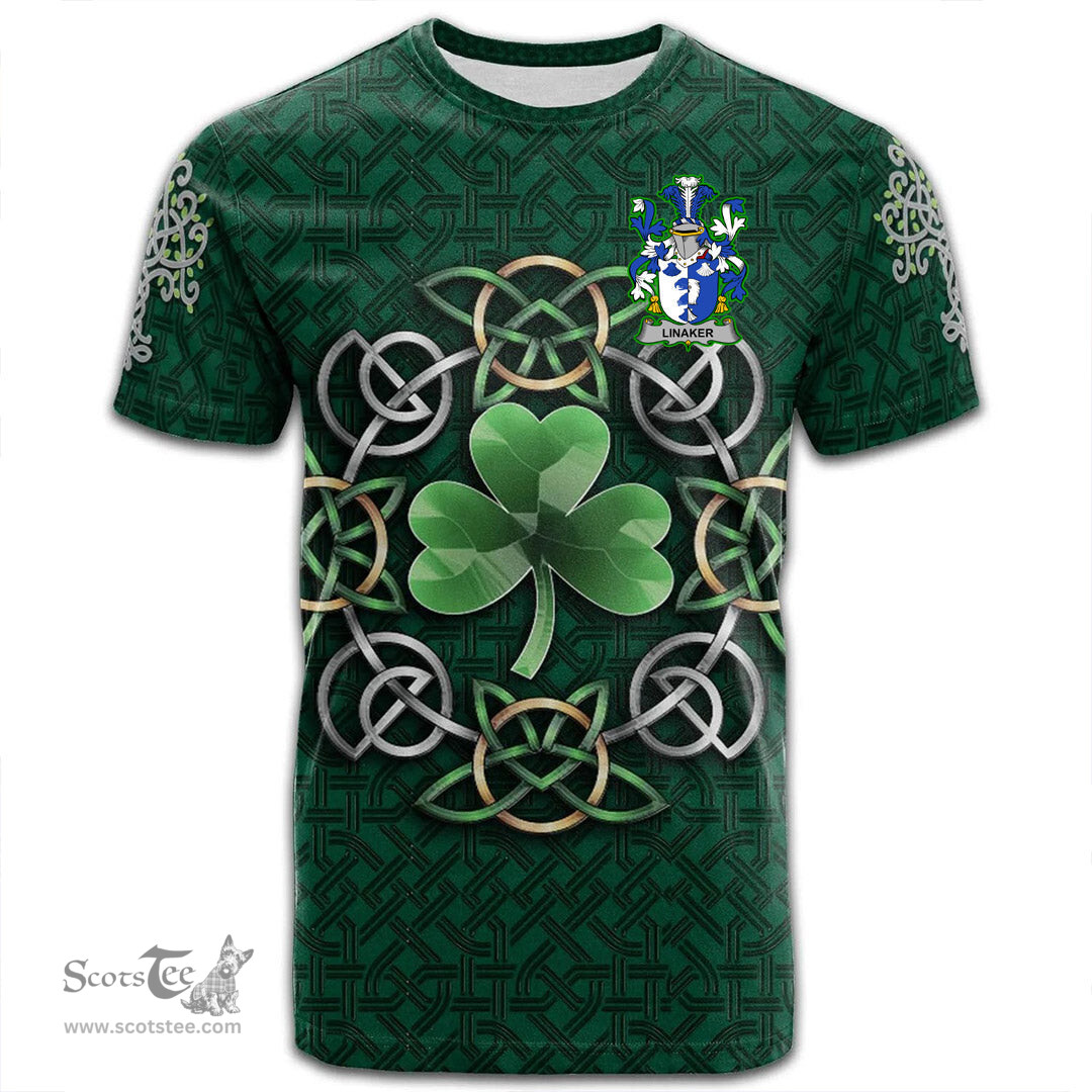 ScotsTee Shop Irish Linaker Coat of Arms Irish Crest T Shirt Irish Shamrock with Celtic Knot T Shirt