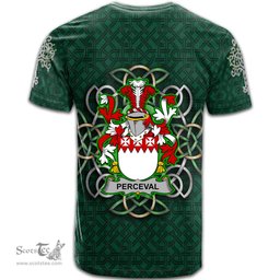 ScotsTee Shop Irish Perceval Coat of Arms Irish Crest T Shirt Irish Shamrock with Celtic Knot T Shirt