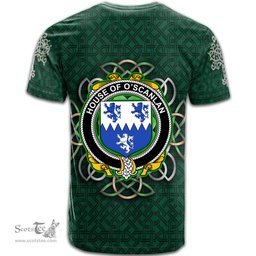 ScotsTee Shop Irish House of O SCANLAN Munster Coat of Arms Irish Crest T Shirt Irish Shamrock with Celtic Knot T Shirt