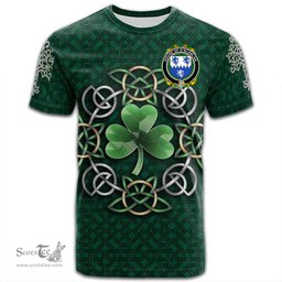 ScotsTee Shop Irish House of O SCANLAN Munster Coat of Arms Irish Crest T Shirt Irish Shamrock with Celtic Knot T Shirt