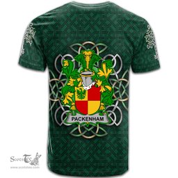 ScotsTee Shop Irish Packenham Coat of Arms Irish Crest T Shirt Irish Shamrock with Celtic Knot T Shirt