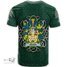 ScotsTee Shop Irish Regan or O Regan Coat of Arms Irish Crest T Shirt Irish Shamrock with Celtic Knot T Shirt