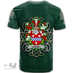 ScotsTee Shop Irish Lindsey Coat of Arms Irish Crest T Shirt Irish Shamrock with Celtic Knot T Shirt