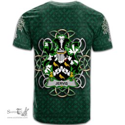 ScotsTee Shop Irish Jervis or Jarvis Coat of Arms Irish Crest T Shirt Irish Shamrock with Celtic Knot T Shirt