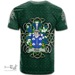 ScotsTee Shop Irish Paul Coat of Arms Irish Crest T Shirt Irish Shamrock with Celtic Knot T Shirt