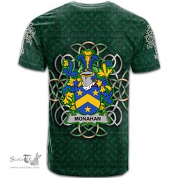 ScotsTee Shop Irish Monahan or O Monaghan Coat of Arms Irish Crest T Shirt Irish Shamrock with Celtic Knot T Shirt