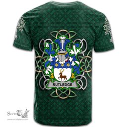 ScotsTee Shop Irish Rutledge Coat of Arms Irish Crest T Shirt Irish Shamrock with Celtic Knot T Shirt