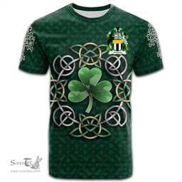 ScotsTee Shop Irish McGinty Coat of Arms Irish Crest T Shirt Irish Shamrock with Celtic Knot T Shirt