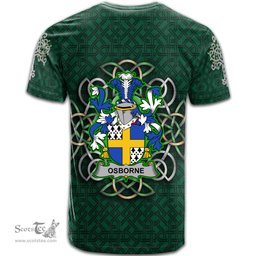 ScotsTee Shop Irish Osborne Coat of Arms Irish Crest T Shirt Irish Shamrock with Celtic Knot T Shirt