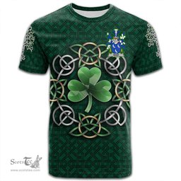 ScotsTee Shop Irish Nash or Naish Coat of Arms Irish Crest T Shirt Irish Shamrock with Celtic Knot T Shirt