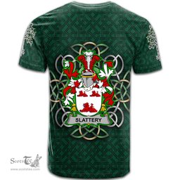 ScotsTee Shop Irish Slattery or O Slattery Coat of Arms Irish Crest T Shirt Irish Shamrock with Celtic Knot T Shirt