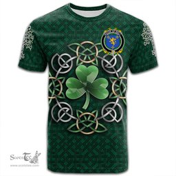 ScotsTee Shop Irish House of WALL Coat of Arms Irish Crest T Shirt Irish Shamrock with Celtic Knot T Shirt