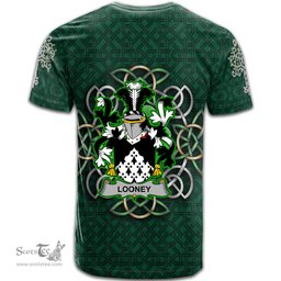 ScotsTee Shop Irish Looney or O Lunney Coat of Arms Irish Crest T Shirt Irish Shamrock with Celtic Knot T Shirt