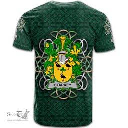 ScotsTee Shop Irish Starkey Coat of Arms Irish Crest T Shirt Irish Shamrock with Celtic Knot T Shirt