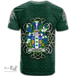 ScotsTee Shop Irish Lanigan or O Lenigan Coat of Arms Irish Crest T Shirt Irish Shamrock with Celtic Knot T Shirt