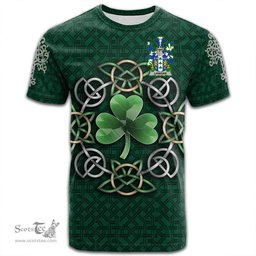 ScotsTee Shop Irish Lanigan or O Lenigan Coat of Arms Irish Crest T Shirt Irish Shamrock with Celtic Knot T Shirt