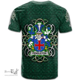 ScotsTee Shop Irish Pendleton Coat of Arms Irish Crest T Shirt Irish Shamrock with Celtic Knot T Shirt