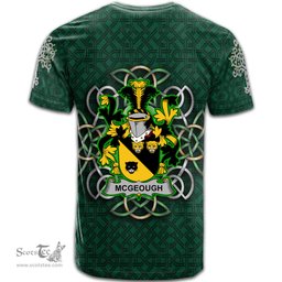 ScotsTee Shop Irish McGeough or McGough Coat of Arms Irish Crest T Shirt Irish Shamrock with Celtic Knot T Shirt