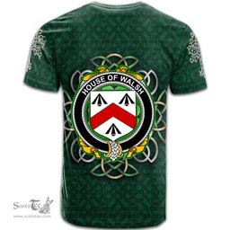 ScotsTee Shop Irish House of WALSH Coat of Arms Irish Crest T Shirt Irish Shamrock with Celtic Knot T Shirt