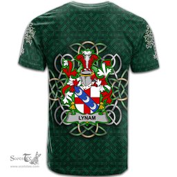 ScotsTee Shop Irish Lynam or O Lynam Coat of Arms Irish Crest T Shirt Irish Shamrock with Celtic Knot T Shirt