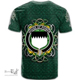 ScotsTee Shop Irish House of POWER Coat of Arms Irish Crest T Shirt Irish Shamrock with Celtic Knot T Shirt