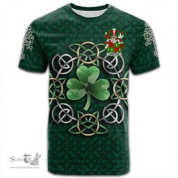 ScotsTee Shop Irish Naghten or O Naghten Coat of Arms Irish Crest T Shirt Irish Shamrock with Celtic Knot T Shirt