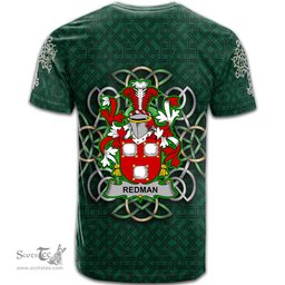 ScotsTee Shop Irish Redman Coat of Arms Irish Crest T Shirt Irish Shamrock with Celtic Knot T Shirt