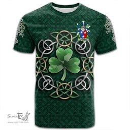 ScotsTee Shop Irish Studdert Coat of Arms Irish Crest T Shirt Irish Shamrock with Celtic Knot T Shirt