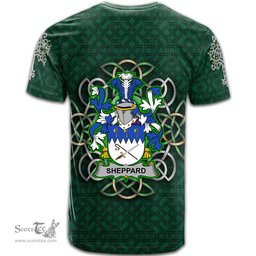 ScotsTee Shop Irish Sheppard Coat of Arms Irish Crest T Shirt Irish Shamrock with Celtic Knot T Shirt