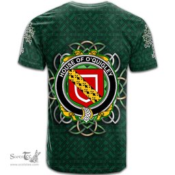 ScotsTee Shop Irish House of O QUIGLEY Coat of Arms Irish Crest T Shirt Irish Shamrock with Celtic Knot T Shirt