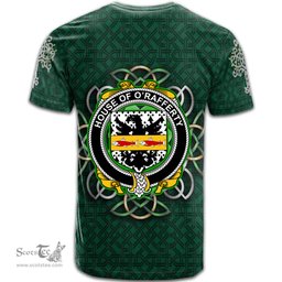 ScotsTee Shop Irish House of O RAFFERTY Coat of Arms Irish Crest T Shirt Irish Shamrock with Celtic Knot T Shirt