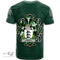 ScotsTee Shop Irish Lovett Coat of Arms Irish Crest T Shirt Irish Shamrock with Celtic Knot T Shirt