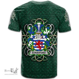 ScotsTee Shop Irish Stratford Coat of Arms Irish Crest T Shirt Irish Shamrock with Celtic Knot T Shirt