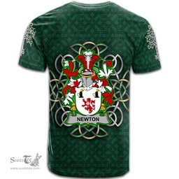 ScotsTee Shop Irish Newton Coat of Arms Irish Crest T Shirt Irish Shamrock with Celtic Knot T Shirt