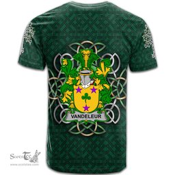 ScotsTee Shop Irish Vandeleur Coat of Arms Irish Crest T Shirt Irish Shamrock with Celtic Knot T Shirt