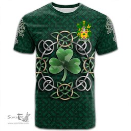 ScotsTee Shop Irish Vandeleur Coat of Arms Irish Crest T Shirt Irish Shamrock with Celtic Knot T Shirt