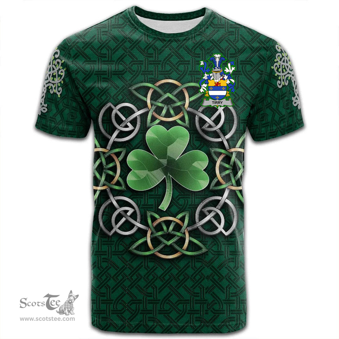 ScotsTee Shop Irish Tirry Coat of Arms Irish Crest T Shirt Irish Shamrock with Celtic Knot T Shirt
