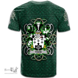 ScotsTee Shop Irish Tighe or O Teague Coat of Arms Irish Crest T Shirt Irish Shamrock with Celtic Knot T Shirt