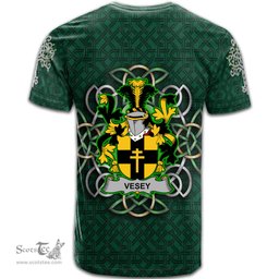 ScotsTee Shop Irish Vesey Coat of Arms Irish Crest T Shirt Irish Shamrock with Celtic Knot T Shirt