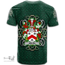 ScotsTee Shop Irish Walsh Coat of Arms Irish Crest T Shirt Irish Shamrock with Celtic Knot T Shirt