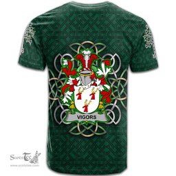 ScotsTee Shop Irish Vigors Coat of Arms Irish Crest T Shirt Irish Shamrock with Celtic Knot T Shirt