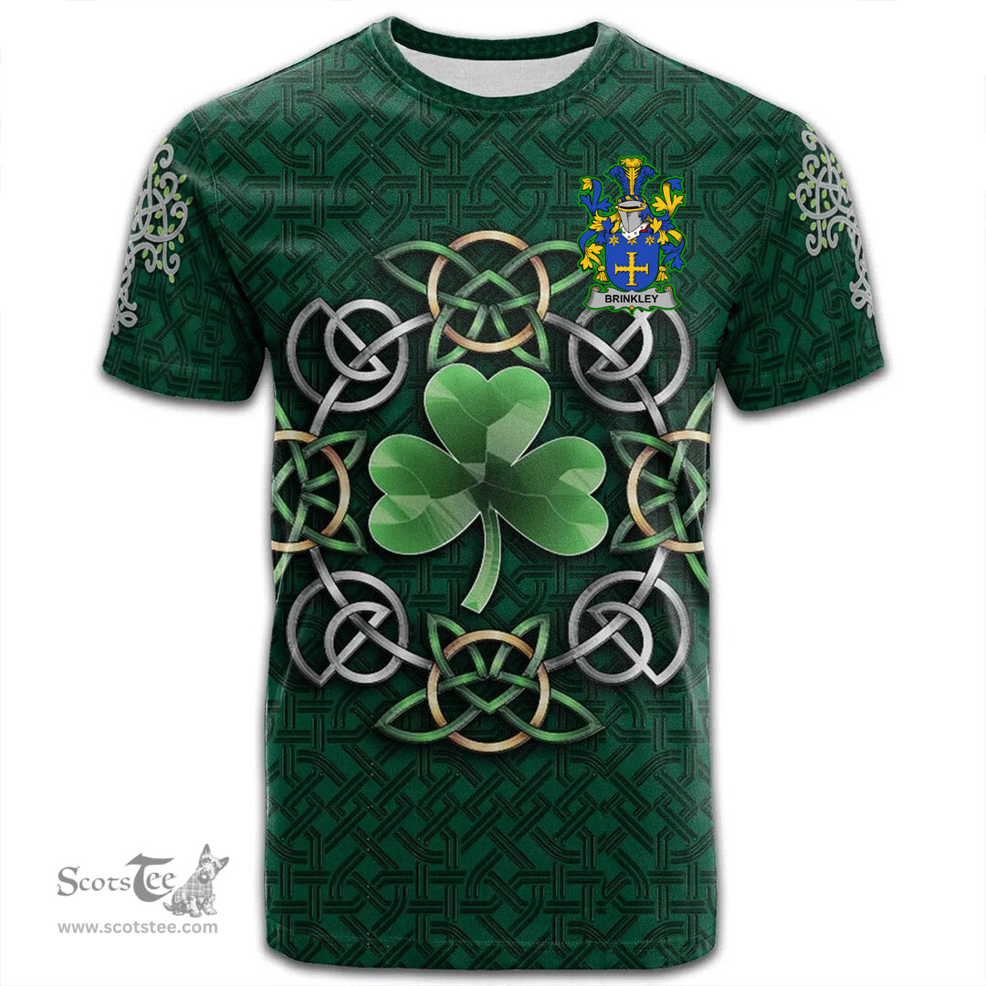 ScotsTee Shop Irish Brinkley Coat of Arms Irish Crest T Shirt Irish Shamrock with Celtic Knot T Shirt