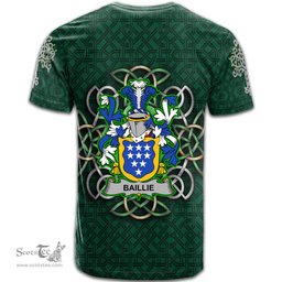 ScotsTee Shop Irish Baillie Coat of Arms Irish Crest T Shirt Irish Shamrock with Celtic Knot T Shirt