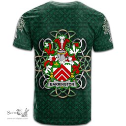 ScotsTee Shop Irish Barrington Coat of Arms Irish Crest T Shirt Irish Shamrock with Celtic Knot T Shirt