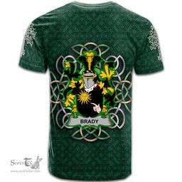 ScotsTee Shop Irish Brady or McBrady Coat of Arms Irish Crest T Shirt Irish Shamrock with Celtic Knot T Shirt